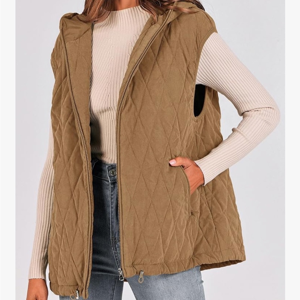 Quilted Tan Hooded Vest - Picture 8 of 8
